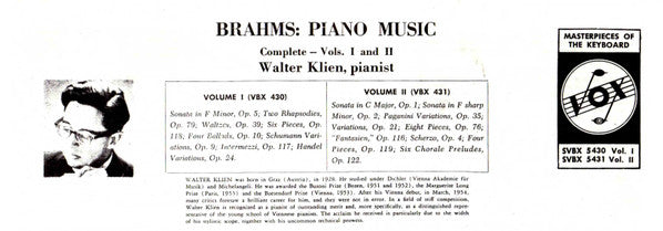 Walter Klien : Brahms Piano Music Volume II (3xLP, Box)