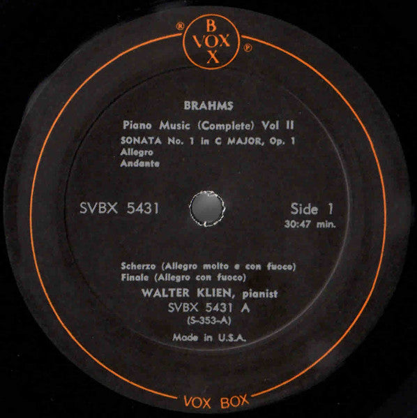 Walter Klien : Brahms Piano Music Volume II (3xLP, Box)