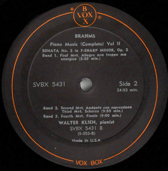 Walter Klien : Brahms Piano Music Volume II (3xLP, Box)