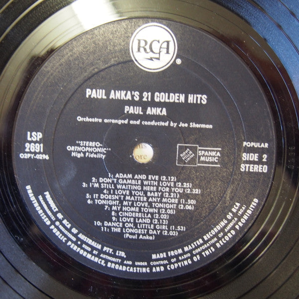 Paul Anka : Paul Anka's 21 Golden Hits (LP, Comp)