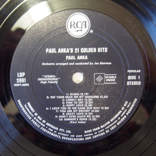 Paul Anka : Paul Anka's 21 Golden Hits (LP, Comp)