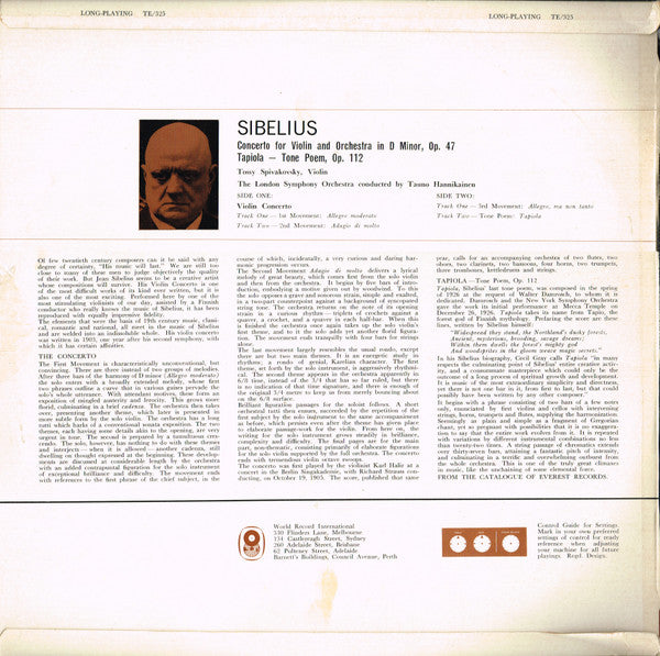 Jean Sibelius : Violin Concerto In D Minor, Opus 47 • Tone Poem Tapiola, Opus 112 (LP, Album, Club)
