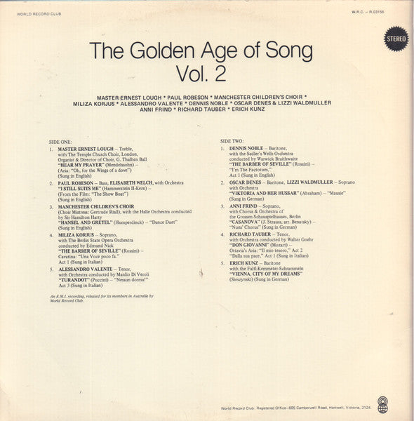 Various : The Golden Age Of Song, Vol. 2 (LP, Comp, Mono, Club)