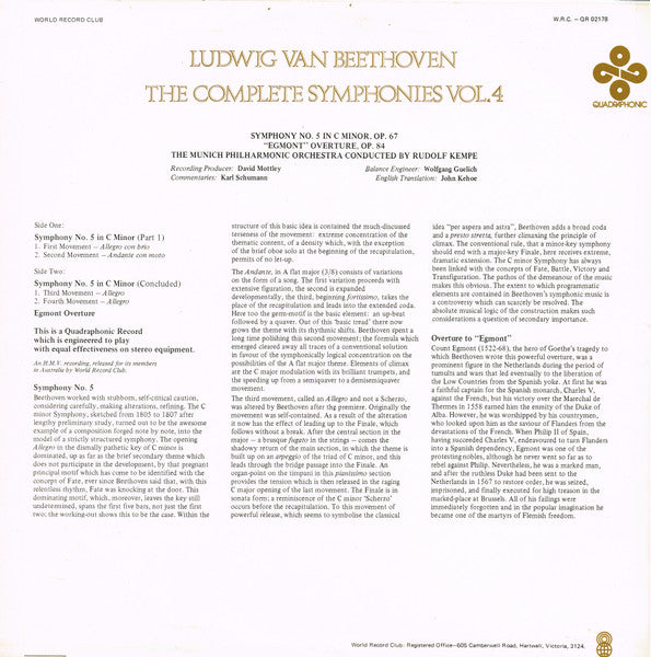 Ludwig van Beethoven : The Complete Symphonies Vol. 4 (LP, Album, Quad, Club)