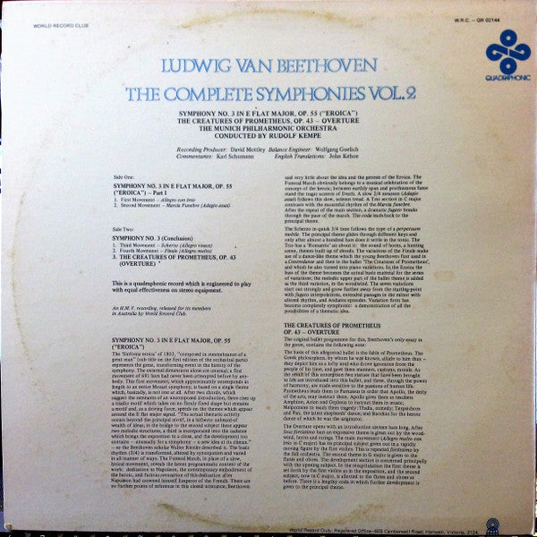 Ludwig Van Beethoven : The Complete Symphonies Vol. 2 (LP, Album, Quad, Club)