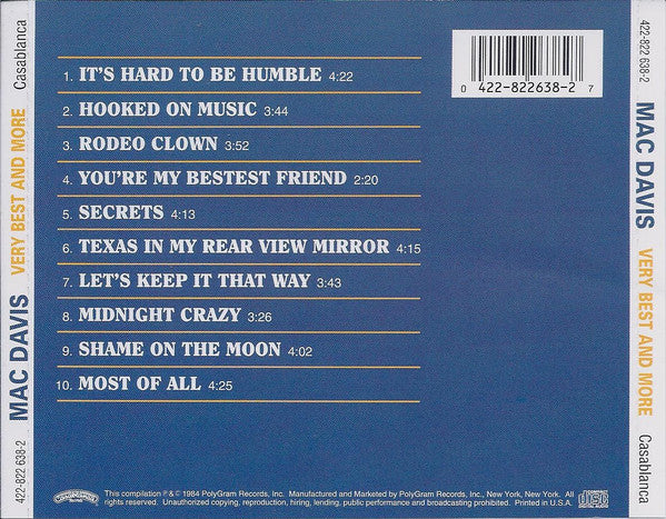 Mac Davis : Very Best And More... (CD, Comp)