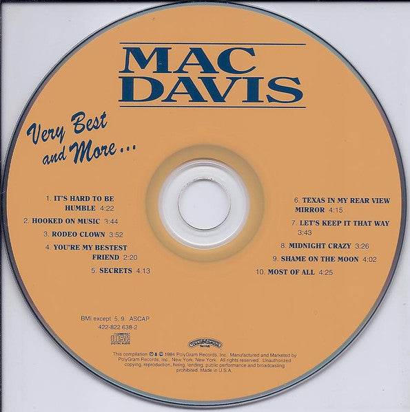 Mac Davis : Very Best And More... (CD, Comp)