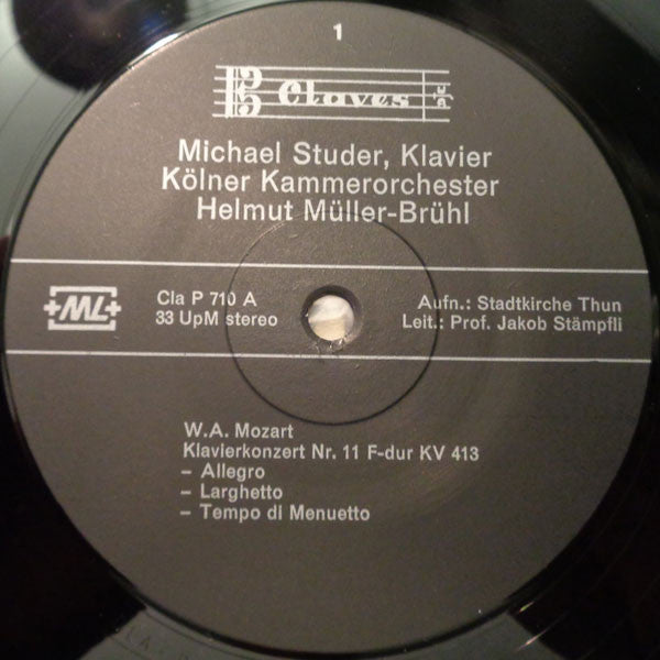 Wolfgang Amadeus Mozart, Michael Studer, Kölner Kammerorchester, Helmut Müller-Brühl : Klavierkonzert KV 413 / 414 (LP)