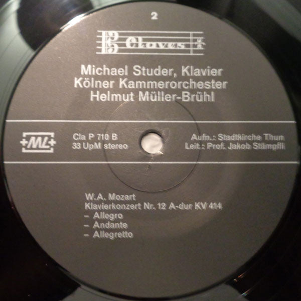 Wolfgang Amadeus Mozart, Michael Studer, Kölner Kammerorchester, Helmut Müller-Brühl : Klavierkonzert KV 413 / 414 (LP)
