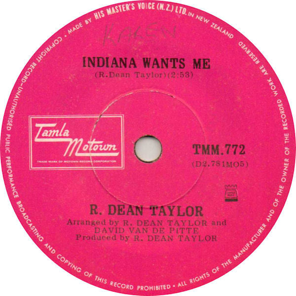 R. Dean Taylor : Indiana Wants Me  (7", Single)