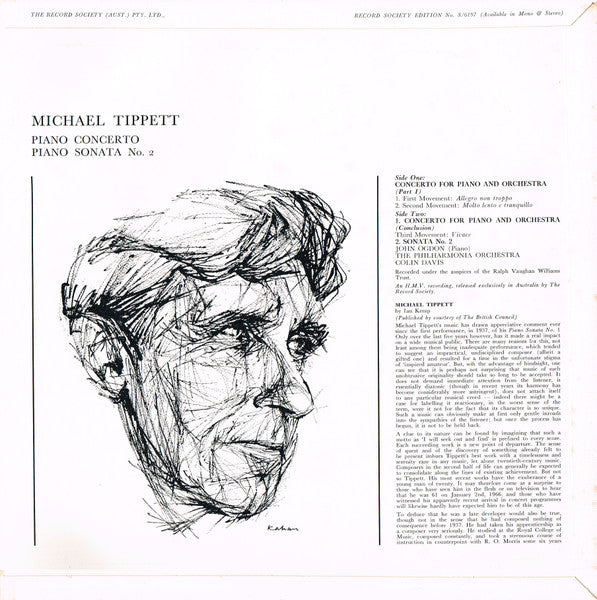 Sir Michael Tippett, John Ogdon, Philharmonia Orchestra, Sir Colin Davis : Piano Concerto ∙ Piano Sonata No. 2 (LP, Album, Club)