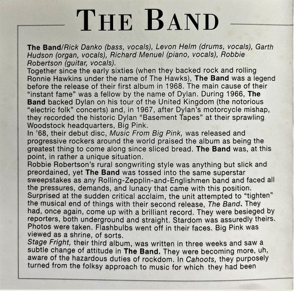 The Band : The Best Of The Band (CD, Comp, RE, RM)