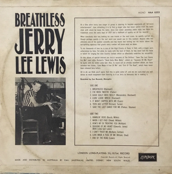 Jerry Lee Lewis : Breathless (LP, Comp, Mono)