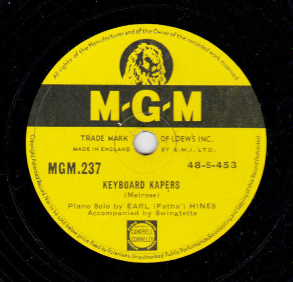 Earl Hines Swingtette / Earl Hines And His Orchestra : Keyboard Kapers / Sweet Honey Babe (Shellac, 10")