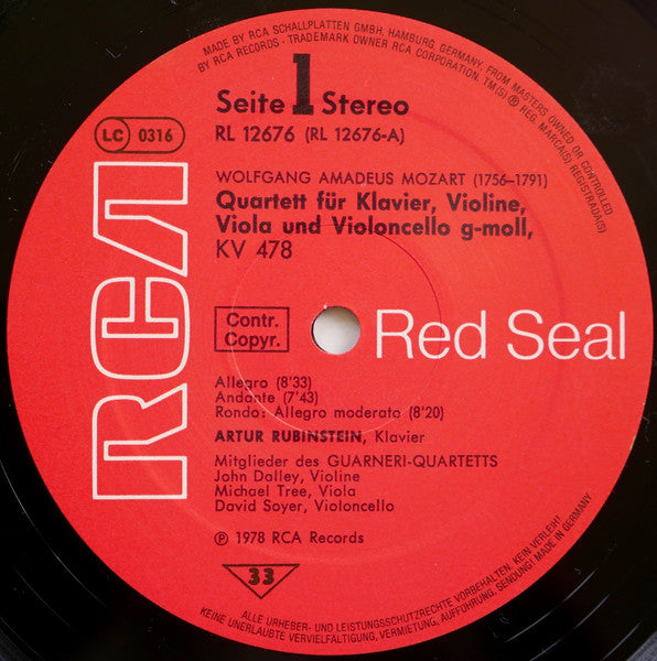 Wolfgang Amadeus Mozart, Rubinstein* Und Mitglieder Des Guarneri-Quartet* : Die Zwei Klavier-Quartette G-Moll, Kv 478 / Es-Dur Kv 493 (LP)