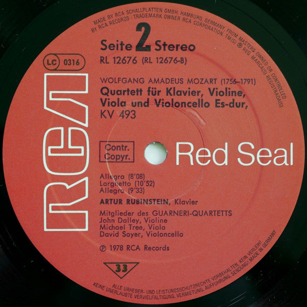 Wolfgang Amadeus Mozart, Rubinstein* Und Mitglieder Des Guarneri-Quartet* : Die Zwei Klavier-Quartette G-Moll, Kv 478 / Es-Dur Kv 493 (LP)