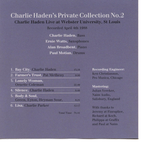 Charlie Haden : The Private Collection No.2 (CD, Album)