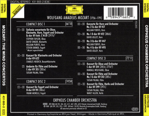 Mozart* - Orpheus Chamber Orchestra : Die Bläserkonzerte = The Wind Concertos = Les Concertos Pour Instruments À Vent (3xCD, Comp)