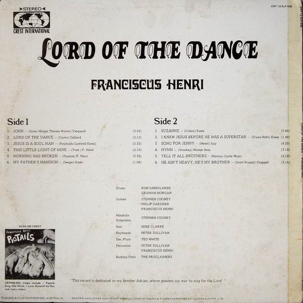 Franciscus Henri : Lord Of The Dance (LP, Album)