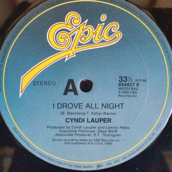 Cyndi Lauper : I Drove All Night (12", Single)