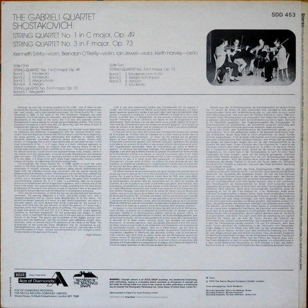 Shostakovich*, The Gabrieli Quartet* : String Quartet No.1 In C / String Quartet No.3 In F (LP)