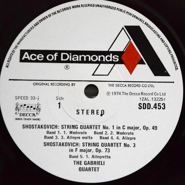 Shostakovich*, The Gabrieli Quartet* : String Quartet No.1 In C / String Quartet No.3 In F (LP)