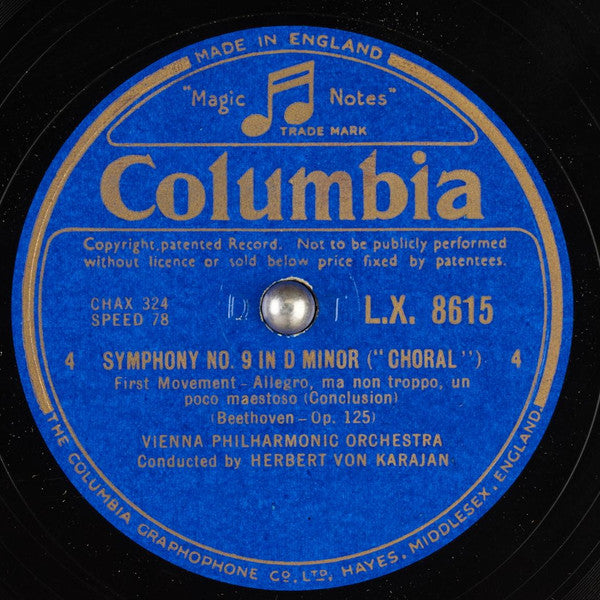 Ludwig Van Beethoven, Wiener Philharmoniker, Herbert Von Karajan : Symphony No. 9 In D Minor ("Choral") (9xShellac, 12")