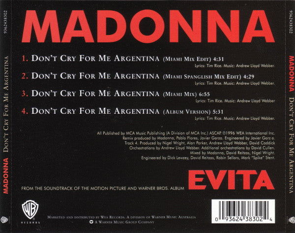 Madonna : Don't Cry For Me Argentina (CD, Maxi, Ltd)