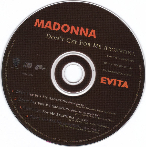 Madonna : Don't Cry For Me Argentina (CD, Maxi, Ltd)