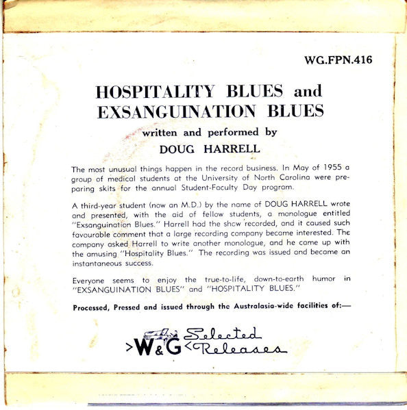 Doug Harrell : Exsanguination Blues / Hospitality Blues (7", EP, Mono)