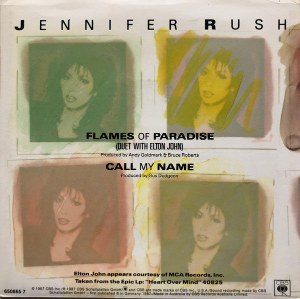 Jennifer Rush Duet With Elton John : Flames Of Paradise (7", Single, Ltd)