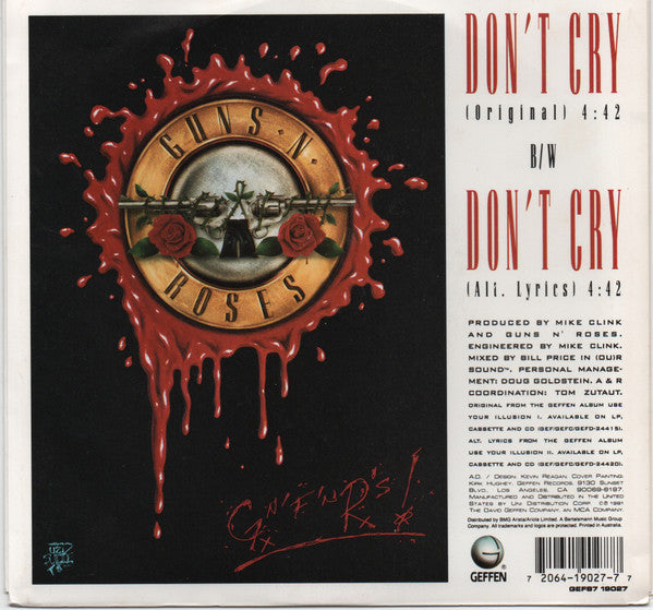 Guns N' Roses : Don't Cry (7", Single)