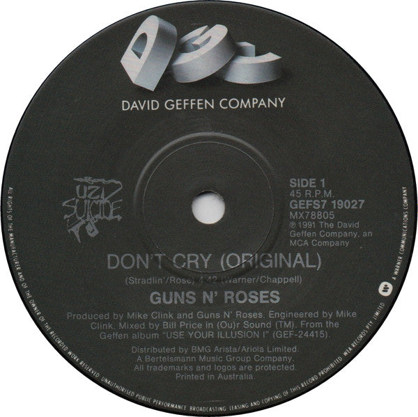 Guns N' Roses : Don't Cry (7", Single)