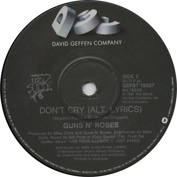 Guns N' Roses : Don't Cry (7", Single)
