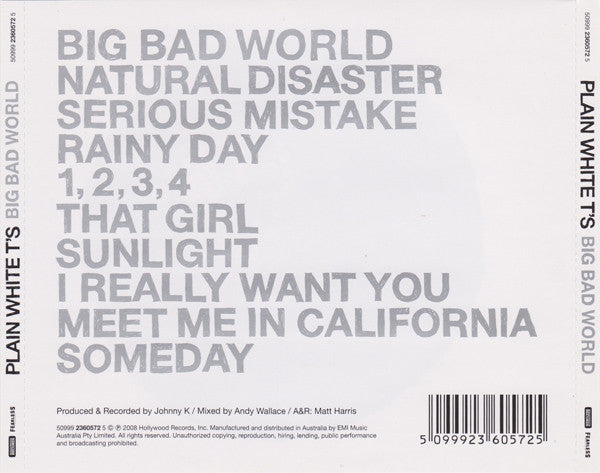 Plain White T's : Big Bad World (CD, Album)