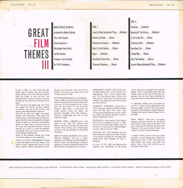 Bobby Richards And His Orchestra : Great Film Themes III (LP, Album, Mono, Club)