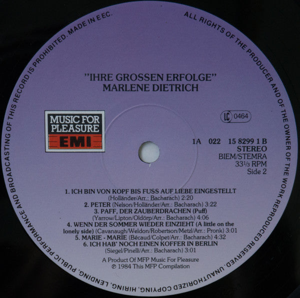 Marlene Dietrich : Ihre Grossen Erfolge (LP, Comp)