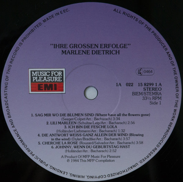 Marlene Dietrich : Ihre Grossen Erfolge (LP, Comp)
