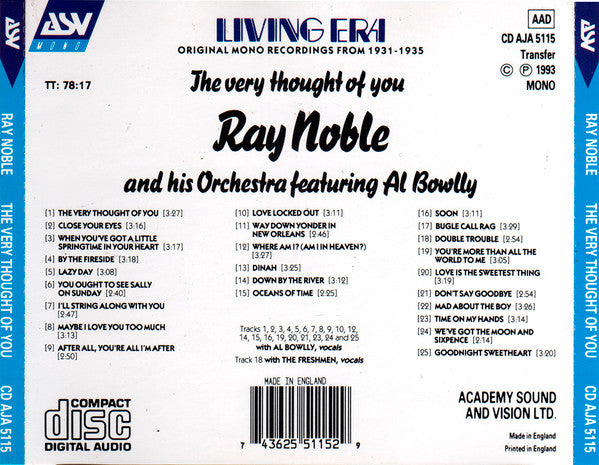 Ray Noble And His Orchestra Featuring Al Bowlly : The Very Thought Of You (CD, Comp, Mono)