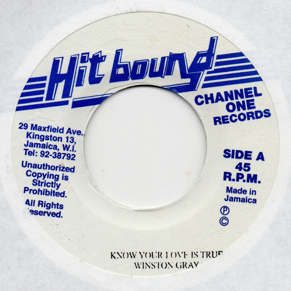 Winston Gray : Know Your Love Is True (7", RE)
