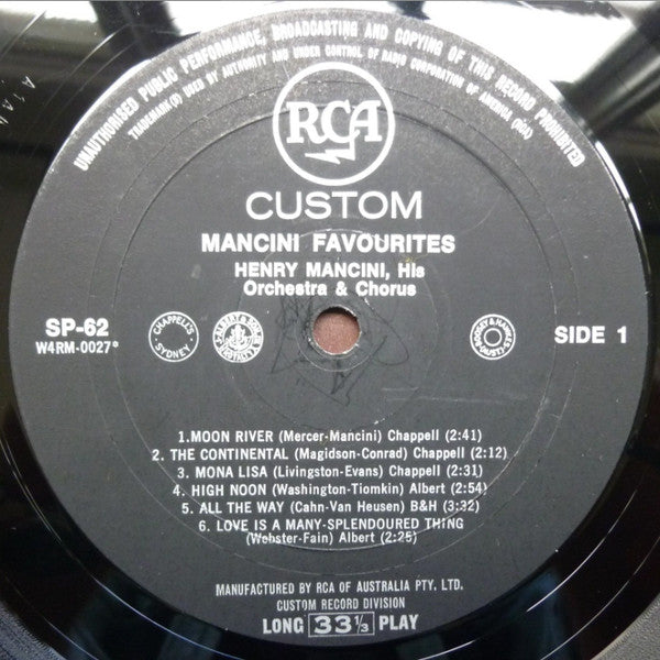 Henry Mancini, Henry Mancini And His Orchestra And The Henry Mancini Chorus : Mancini Favourites (LP, Comp, Mono)