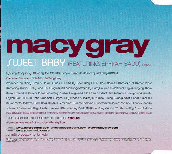 Macy Gray Featuring Erykah Badu : Sweet Baby (CD, Single, Promo)