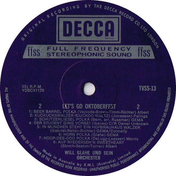Will Glahé, Will Glahé Und Sein Orchester : Let's Go Oktoberfest (LP, Comp)