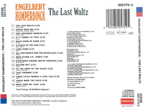Engelbert Humperdinck : The Last Waltz (CD, Album)