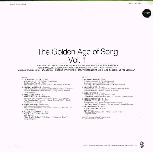 Various : The Golden Age Of Song, Vol. 1 (LP, Comp, Mono, Club)