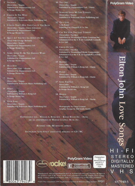 Elton John : Love Songs (VHS, Comp)
