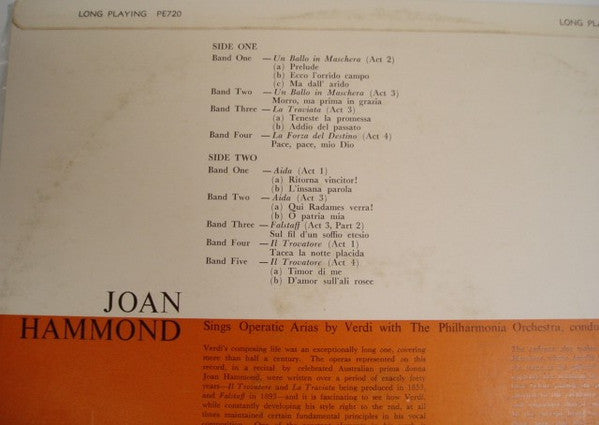 Joan Hammond  /  Giuseppe Verdi  /  Philharmonia Orchestra , Conducted By Glauco Curiel : Operatic Arias (LP, Album, Mono, Club)