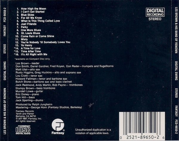 Les Brown And His Band Of Renown : Digital Swing (50th Anniversary Les Brown And His Band Of Renown) (CD, Album)