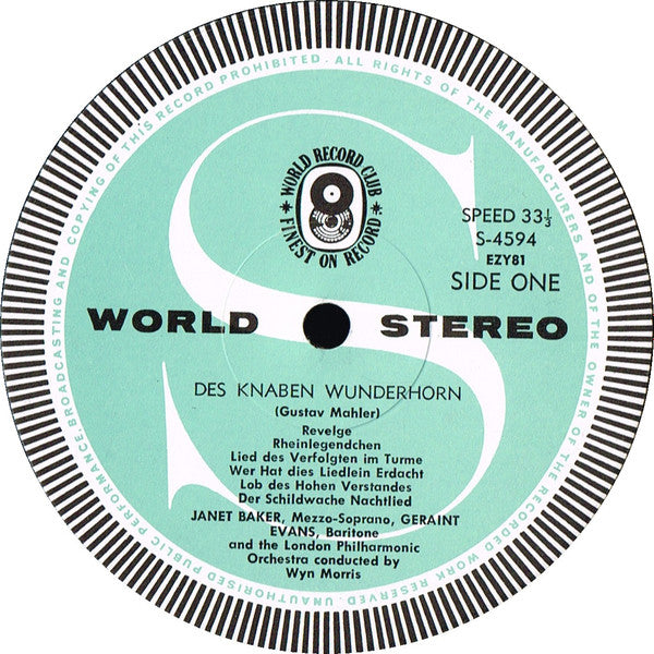 Gustav Mahler  /  Janet Baker / Geraint Evans  /  London Philharmonic Orchestra Conducted By Wyn Morris : Des Knaben Wunderhorn (LP, Album, Club)