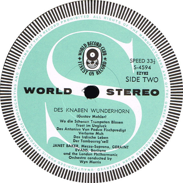 Gustav Mahler  /  Janet Baker / Geraint Evans  /  London Philharmonic Orchestra Conducted By Wyn Morris : Des Knaben Wunderhorn (LP, Album, Club)